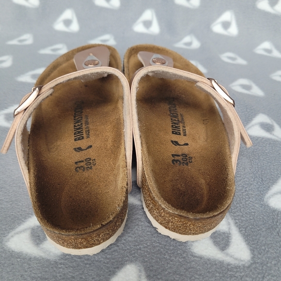 Birkenstock Gizeh Kids Sz 31 Birko Flor Silver Metallic Copper Sandals - Picture 10 of 11